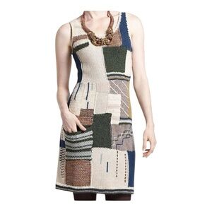 Anthropologie Sleeping on Snow Knitted Patchwork Sweater Dress - Size Large
